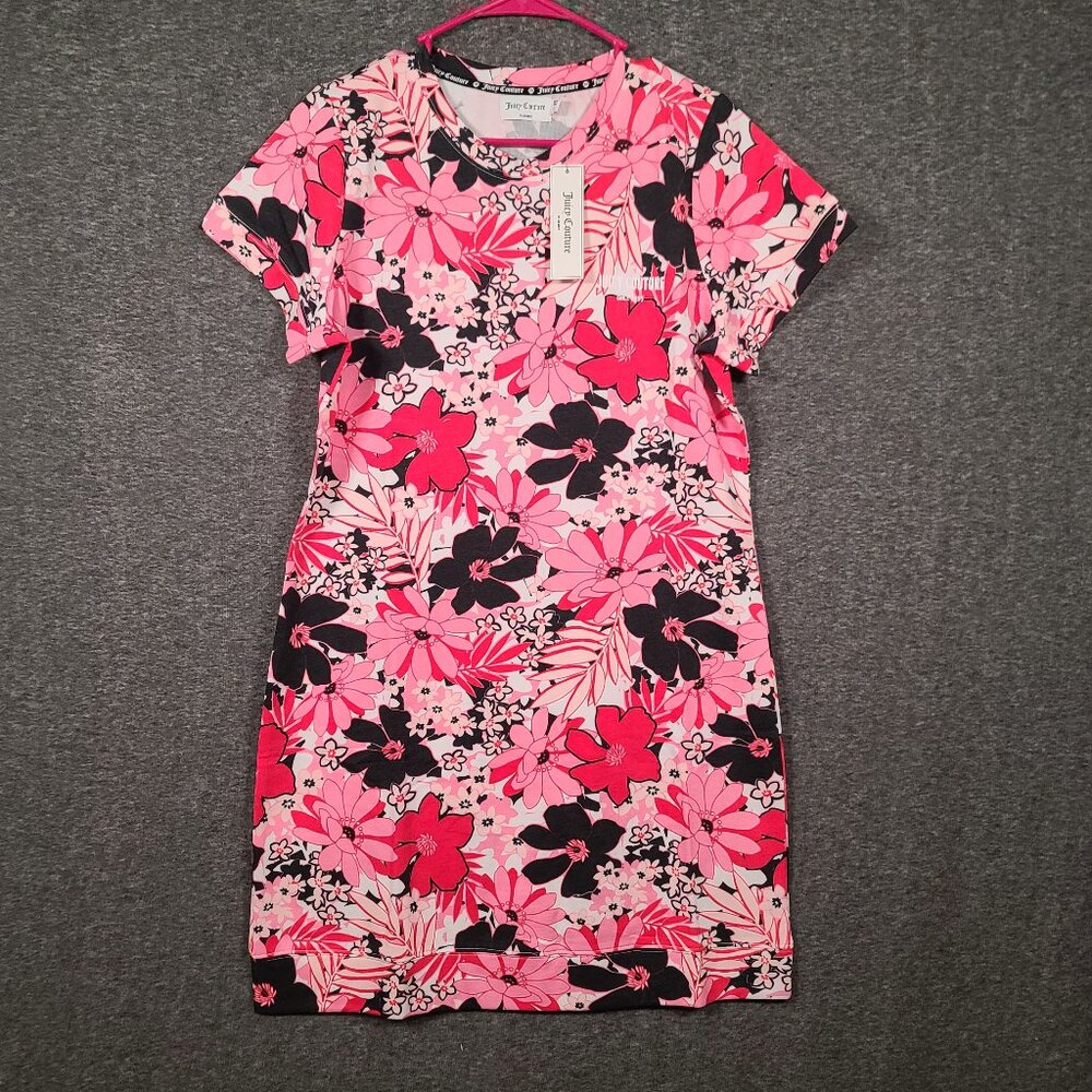NWT JUICY COUTURE Tunic Women's Large Pastel Pink Floral T-Shirt Dress